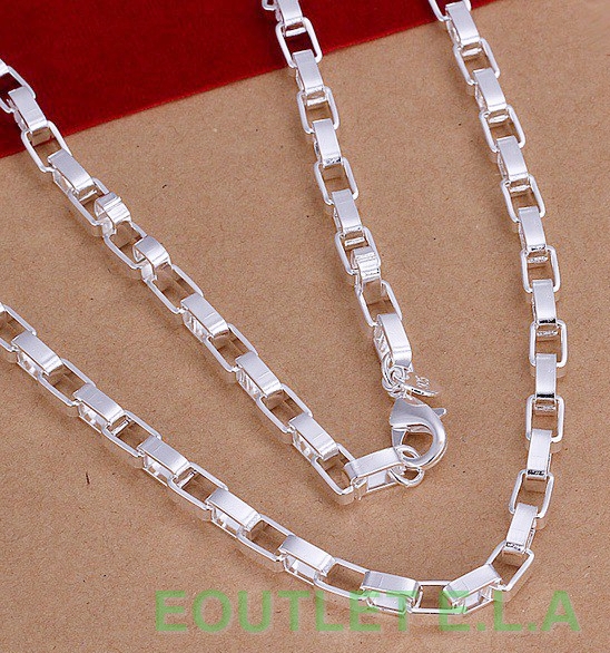 5mm WIDE BOX LINK SILVER NECKLACE-51cm